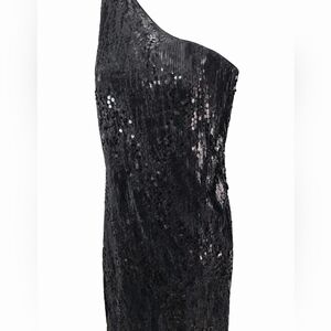 Nicole Miller One Shoulder SELINA Black Sequin Dress New Sz 14
